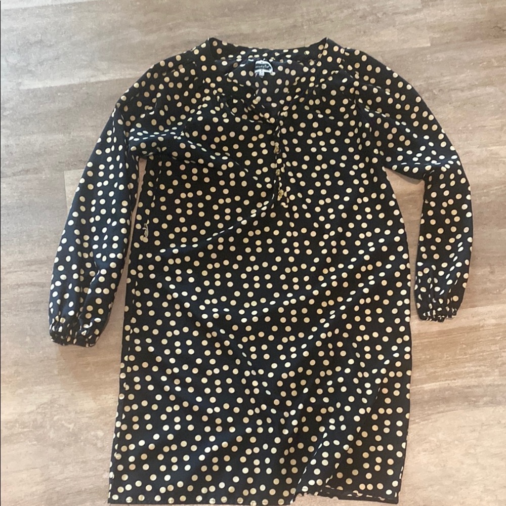 Mud Pie Black Dress with Cream Polka Dots